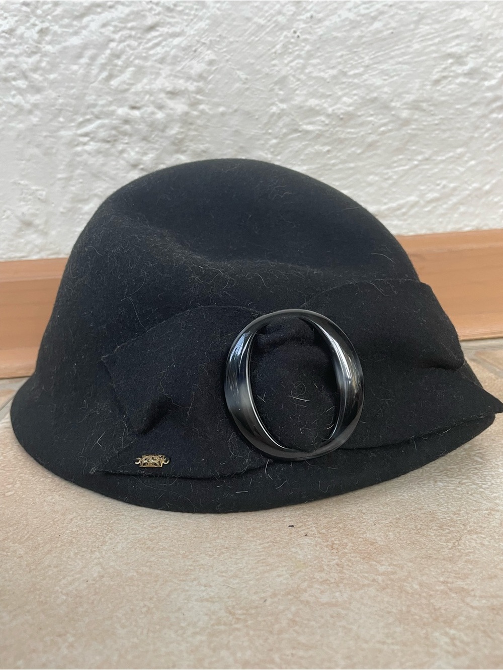 Grace Hat Mushroom Hat Bow / Cloche  Vintage Inspired Black Wool; OS